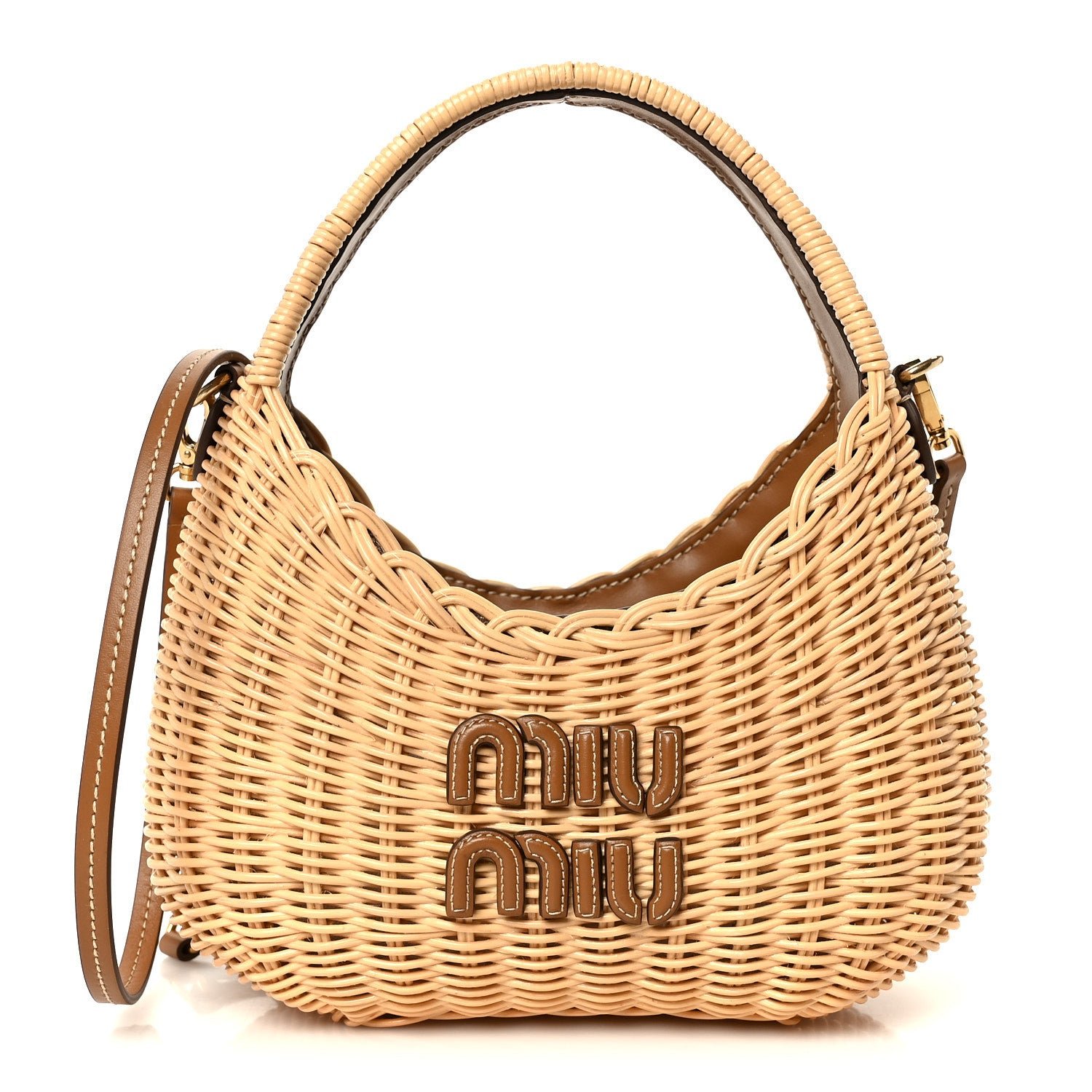 Miu Miu Miu Miu Wicker Wander Hobo Tan