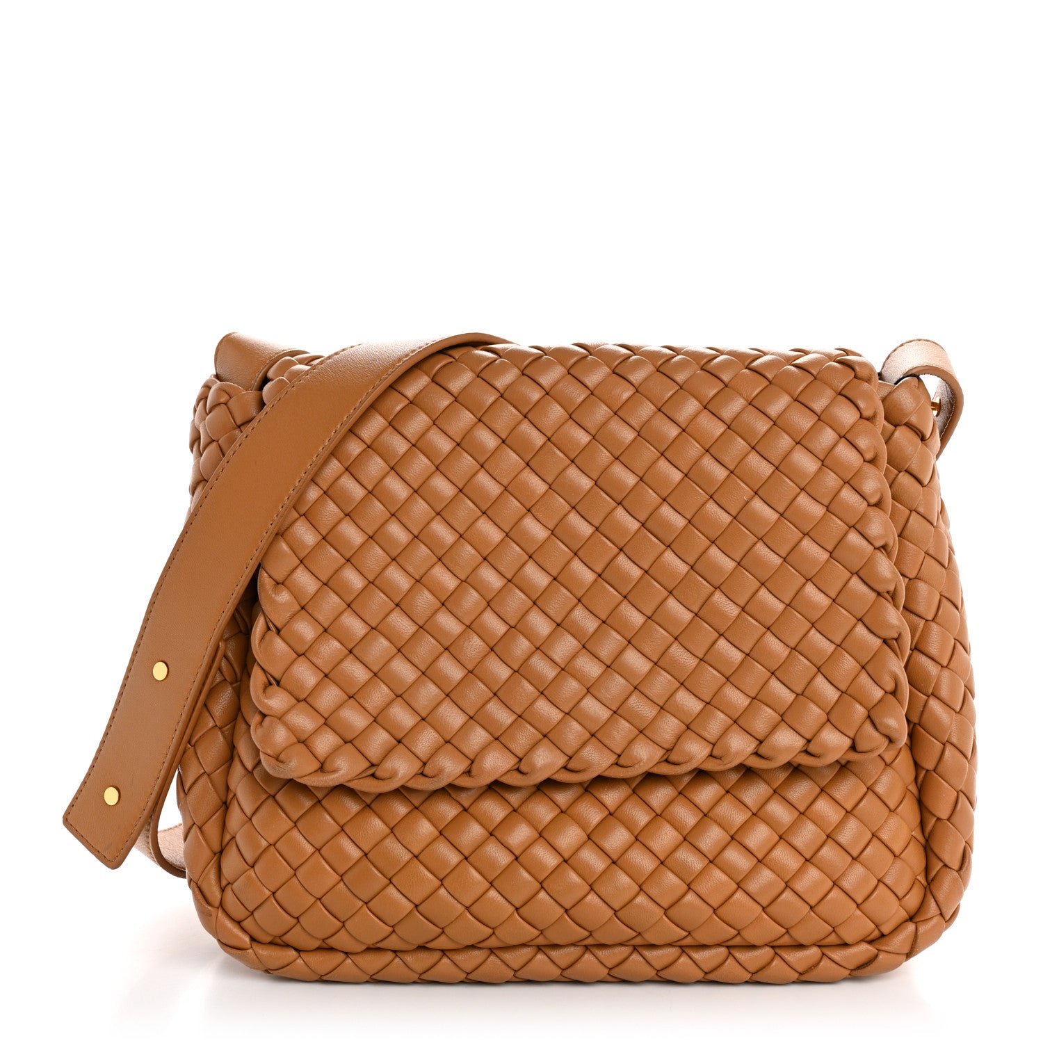 Bottega Veneta Nappa Intreccio Padded Small Cobble Shoulder Bag Caramel