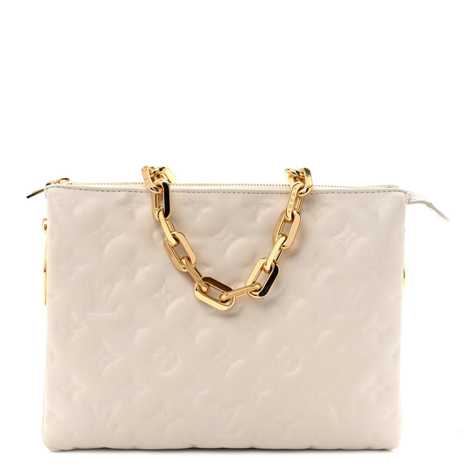 Louis Vuitton Lambskin Embossed Monogram Coussin PM Beige Cream