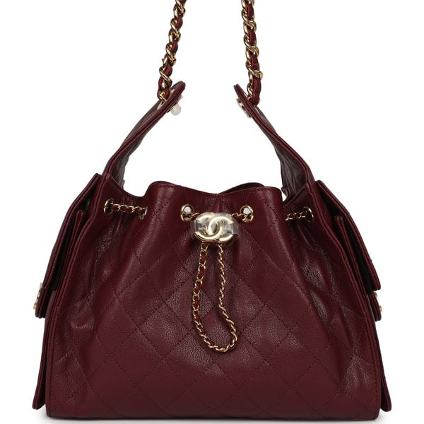 Chanel Small 25 Hobo Bag Dark Burgundy Shiny Caviar Gold Hardware