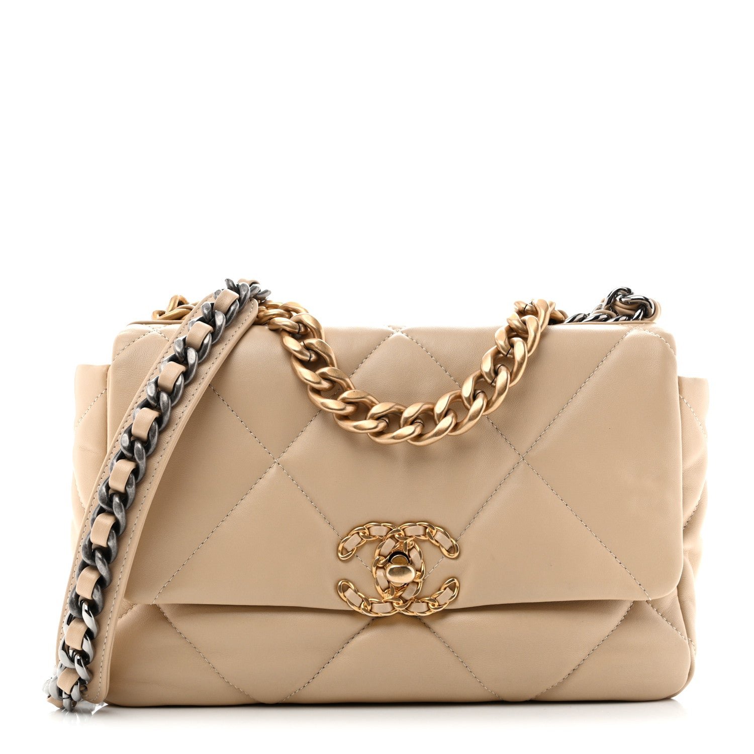 Chanel Lambskin Quilted Medium Chanel 19 Flap Beige