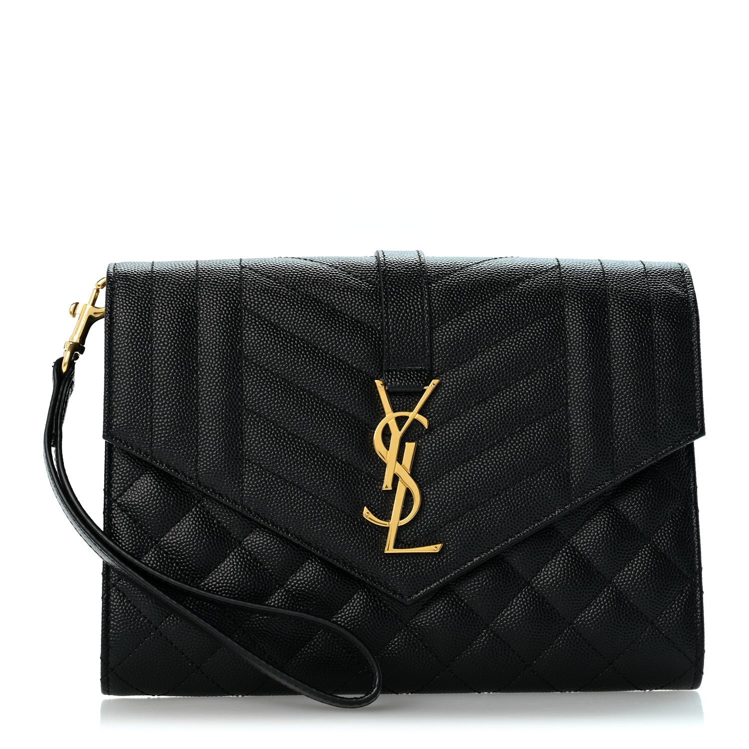 Saint Laurent Grain De Poudre Textured Mixed Matelasse Triquilt Monogram Clutch Black