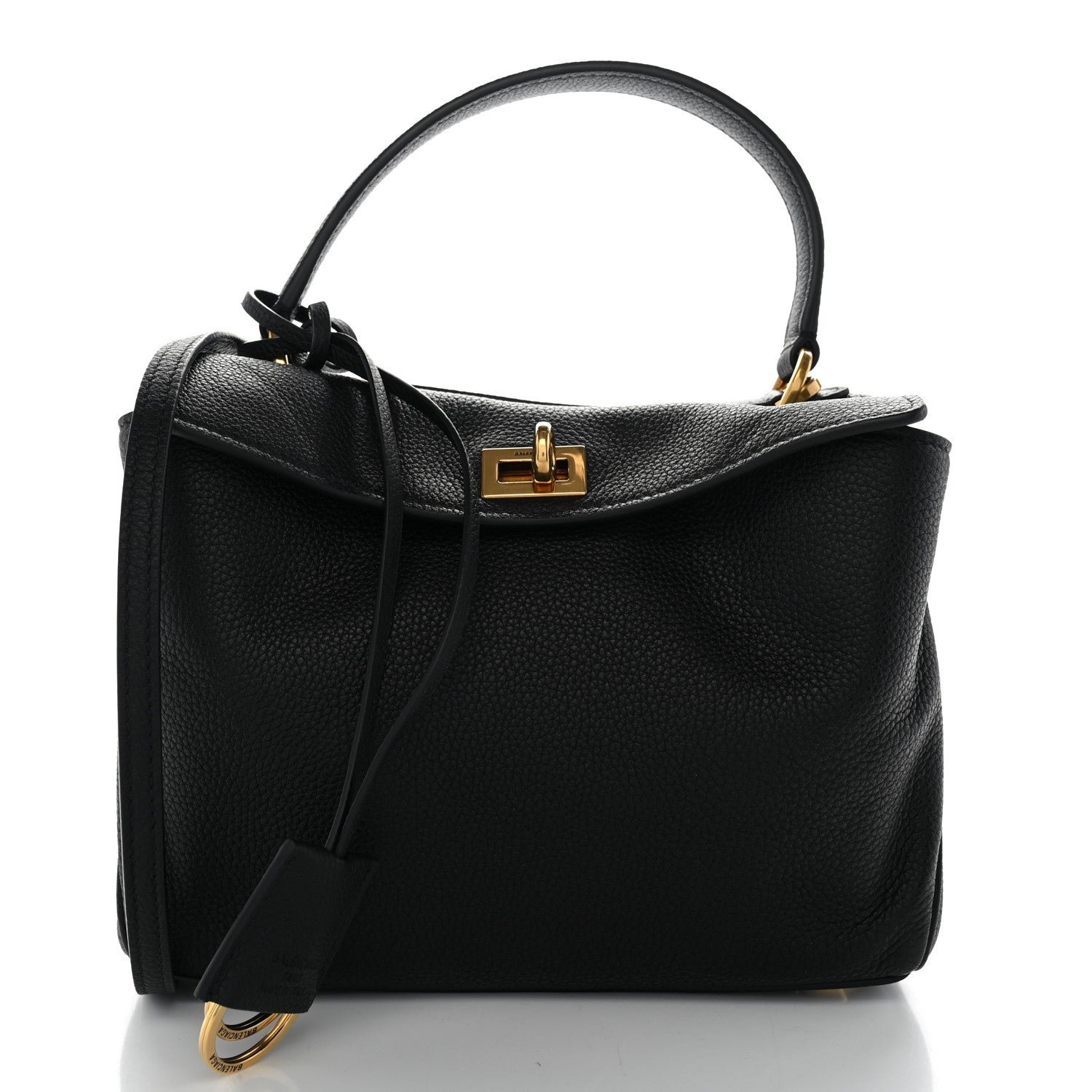 Balenciaga Natural Smooth Calfskin Mini Rodeo Top Handle Handbag Black