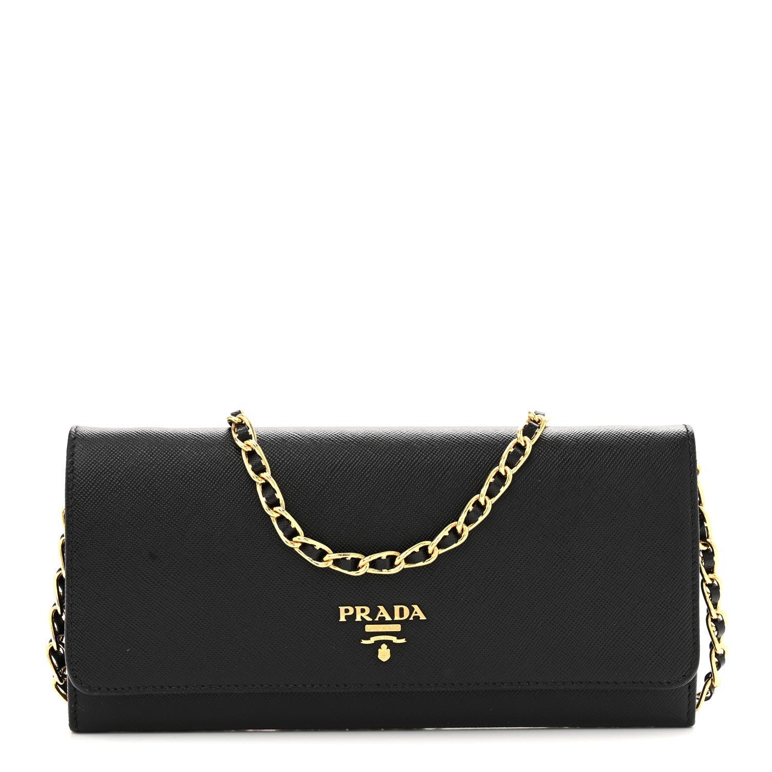 Prada Saffiano Metal Oro Chain Wallet Black