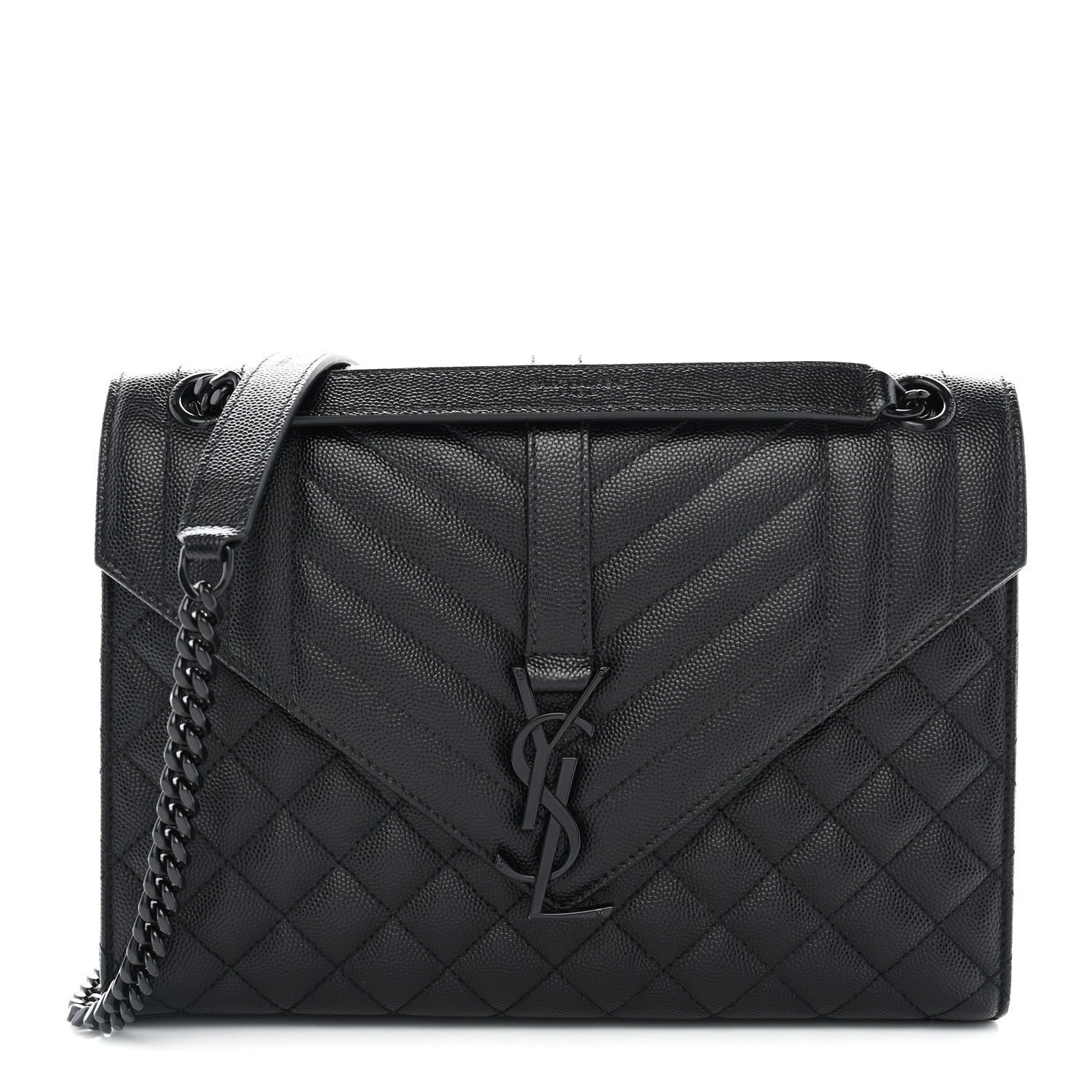 Saint Laurent Grain De Poudre Textured Mixed Matelasse Triquilt Medium Monogram Monochrome Satchel Black