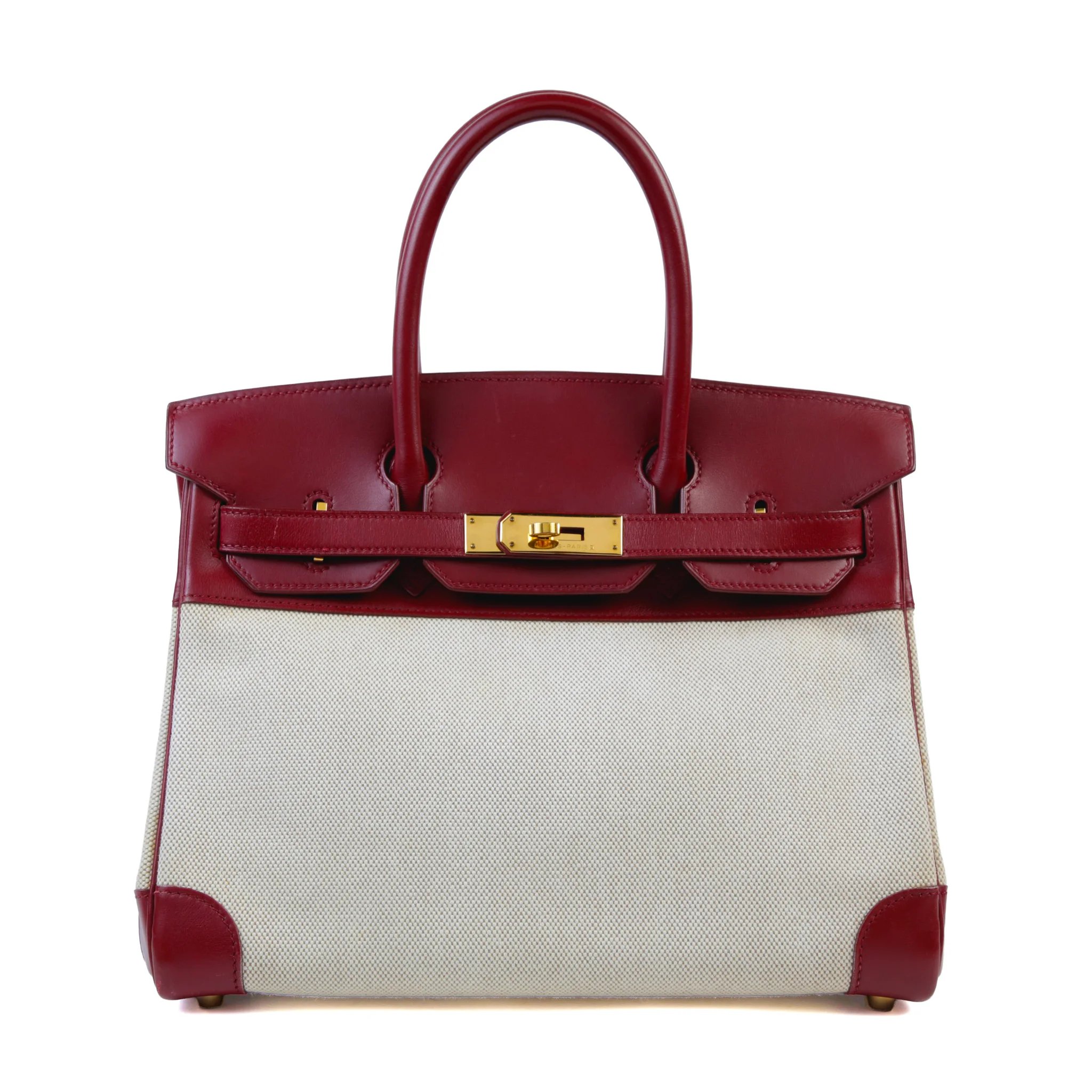 Very Good ( Rank A) HERMÈS Birkin 30 Rouge H (55) Toile H canvas Box-calf Gold hardware Square C (1999)