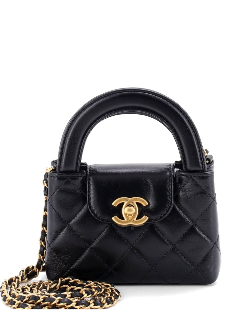 Kelly Top Handle Shopping Bag Quilted Shiny Aged Calfskin Nano crossbody bag