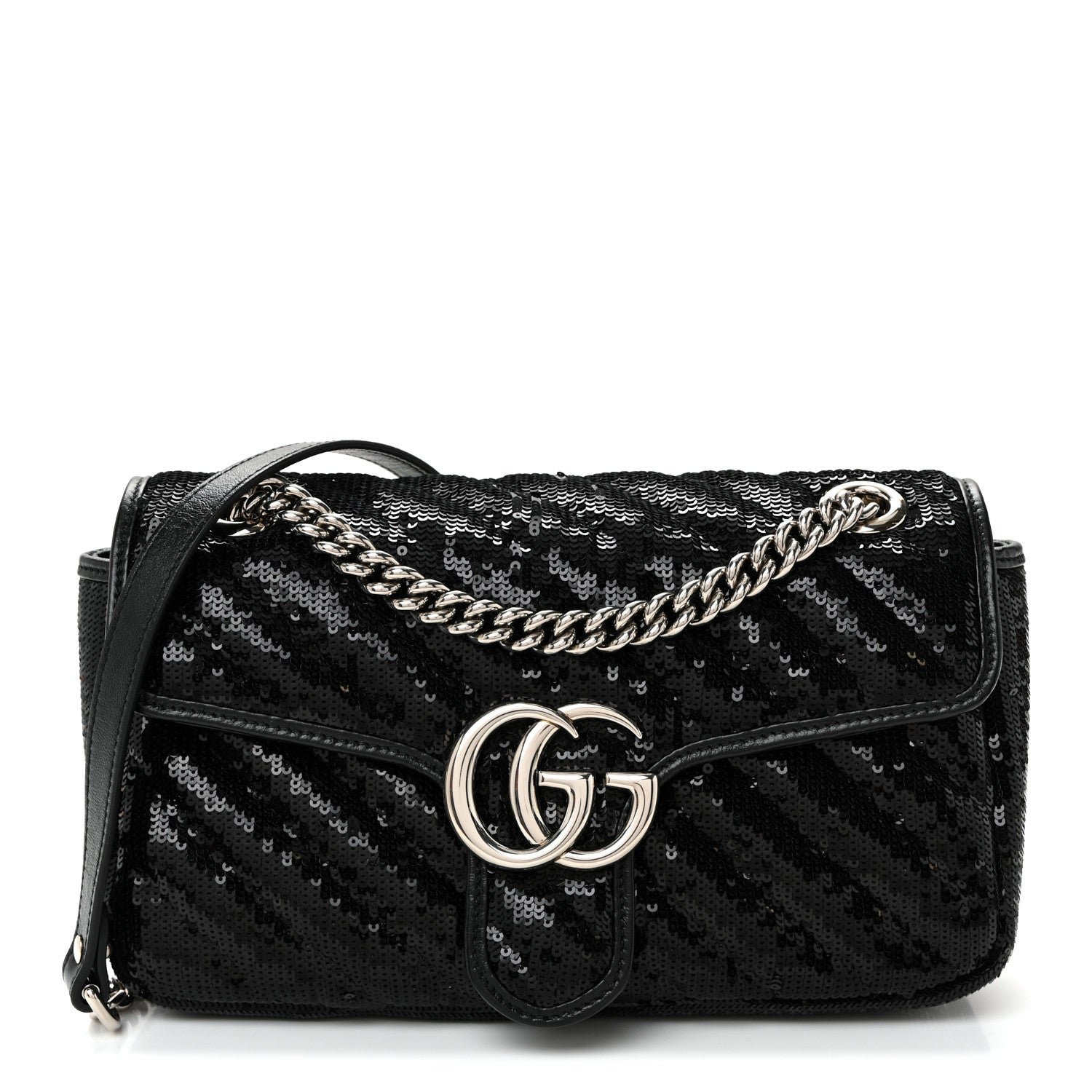 Gucci Gucci Sequin Matelasse Small GG Marmont Shoulder Bag Black
