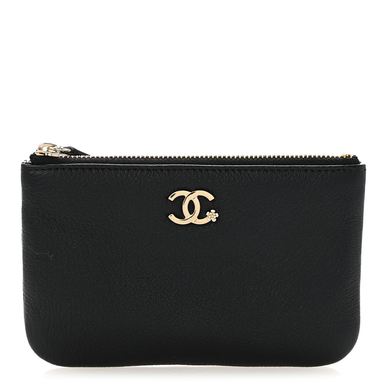 Chanel Goatskin Camellia CC Cosmetic Pouch Black