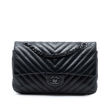 Medium Classic Chevron Lambskin So Black Double Flap
