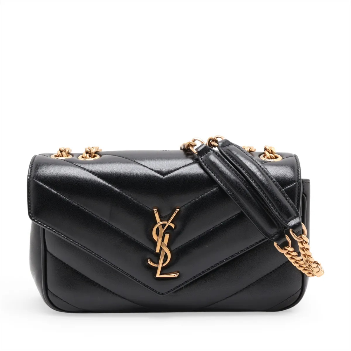 Saint Laurent Paris 801437 Leather Chain Shoulder Bag Black Mirror Included