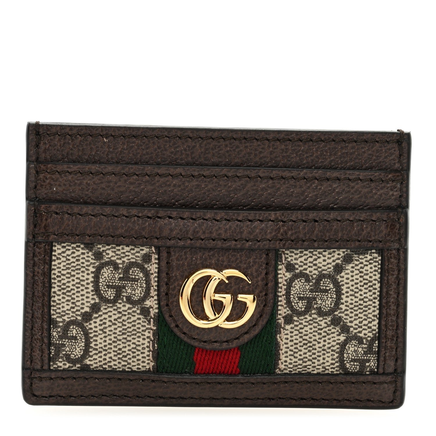 Gucci GG Supreme Monogram Textured Dollar Calfskin Ophidia Card Holder Beige Ebony New Acero