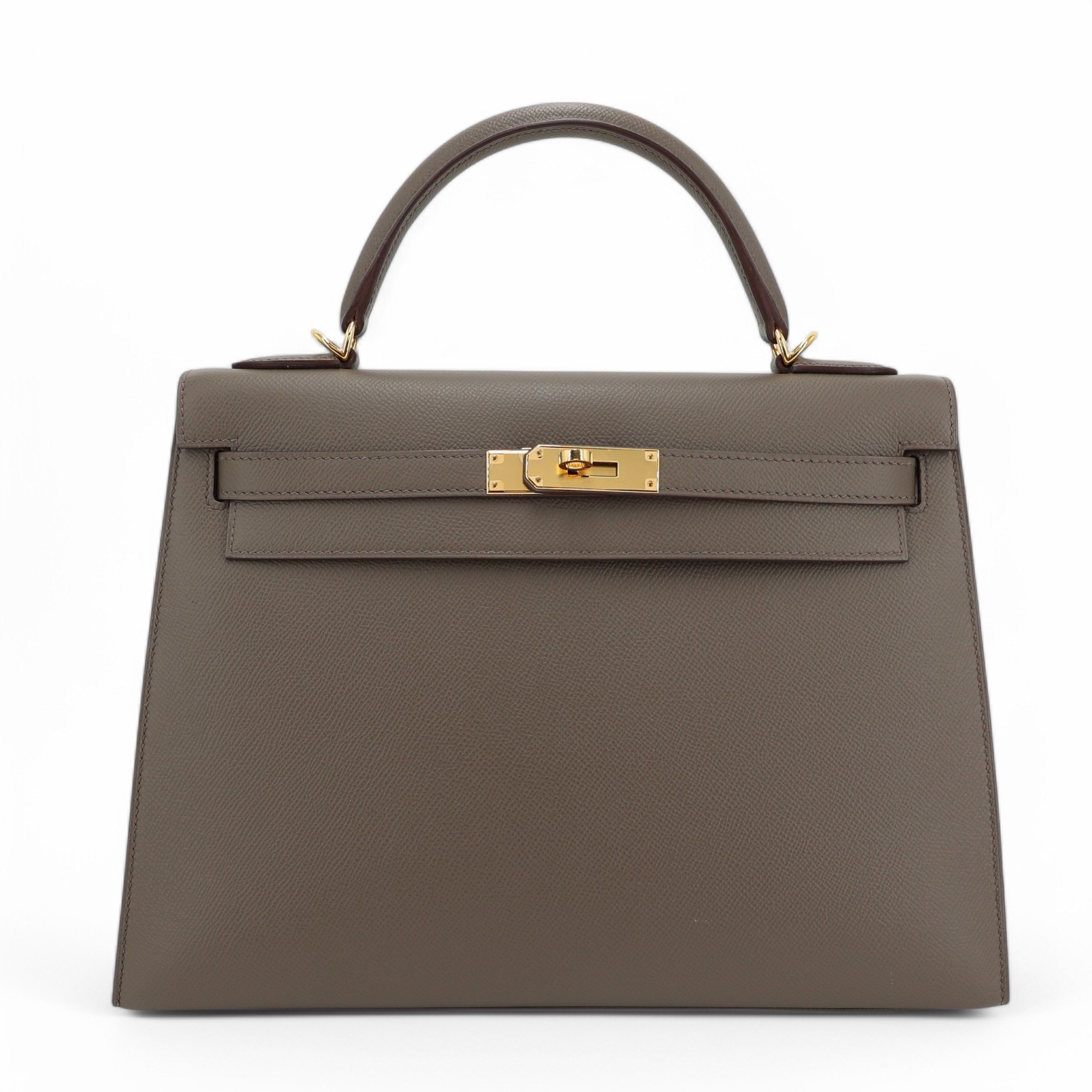 Excellent ( Rank SA ) HERMÈS Kelly 32 Sellier Etain (8F) Epsom Gold hardware Z (2021)