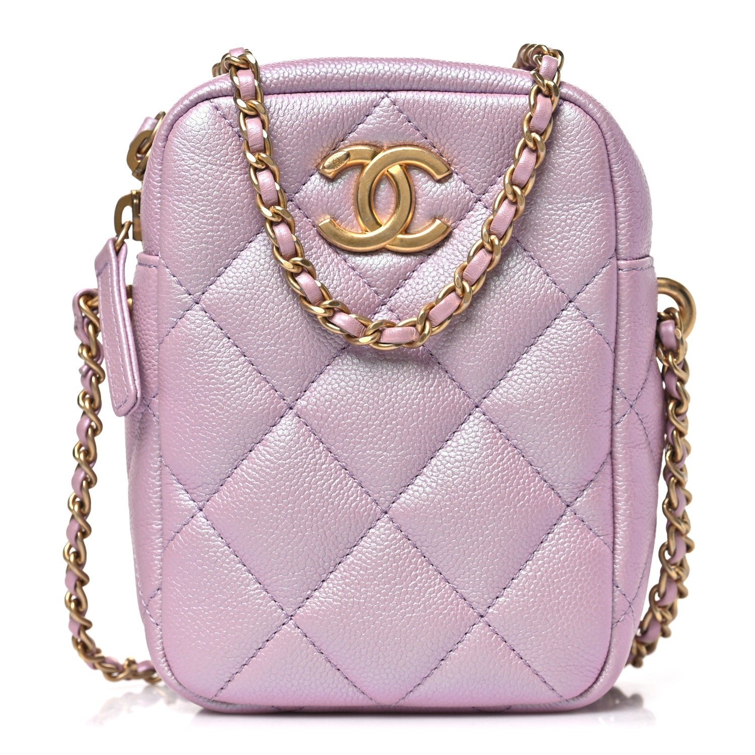 Chanel Iridescent Caviar Quilted Vertical My Perfect Camera Case Pink