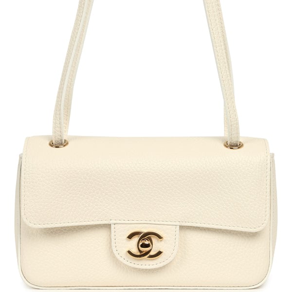 Chanel Mini "Souplissimo" Flap Bag White Grained Calfskin Gold Hardware