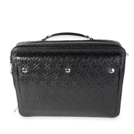 Burberry Burberry Black Embossed Leather Triple Stud Briefcase Bag