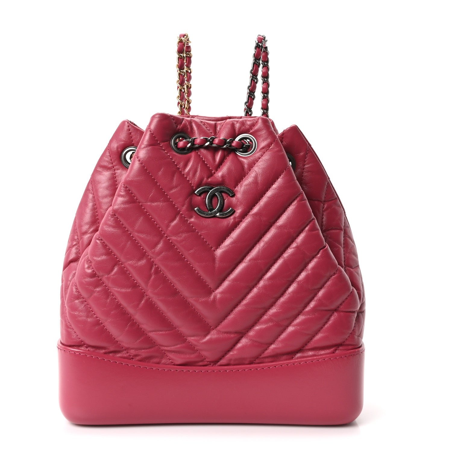 Chanel Aged Calfskin Chevron Quilted Small Gabrielle Backpack Dark Pink