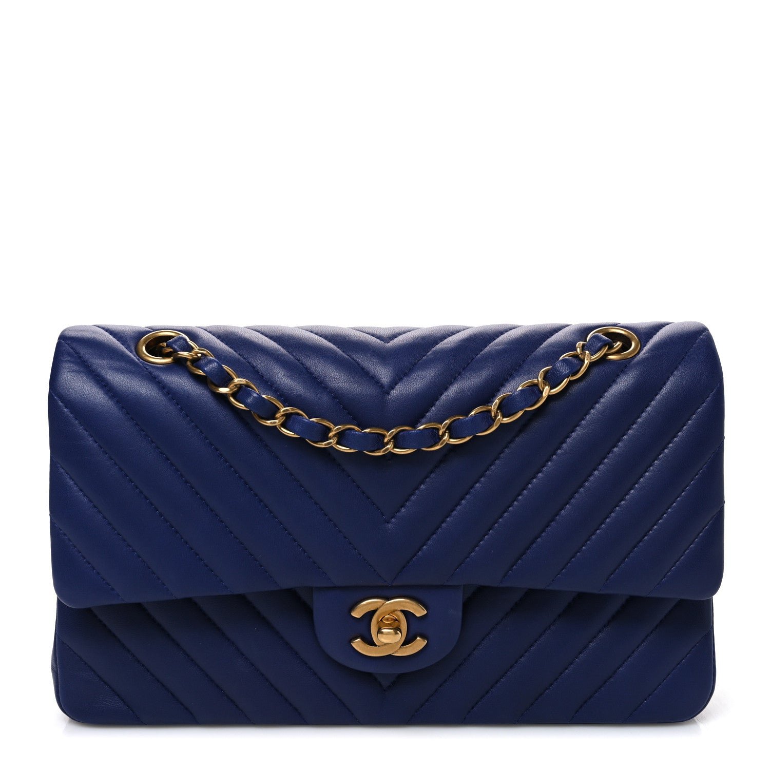 Chanel Lambskin Chevron Quilted Medium Double Flap Blue