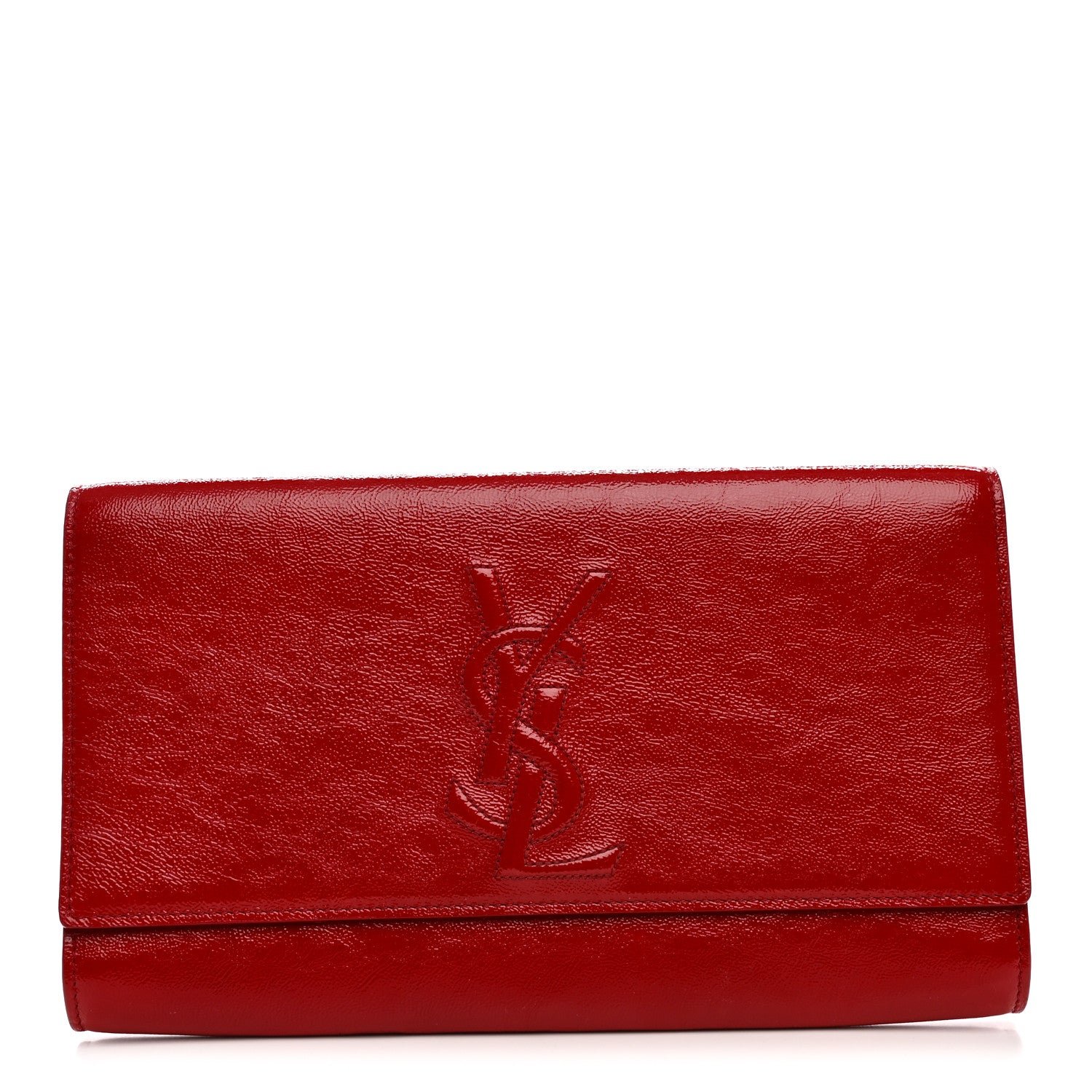 Saint Laurent Textured Patent Monogram Large Belle De Jour Clutch Red