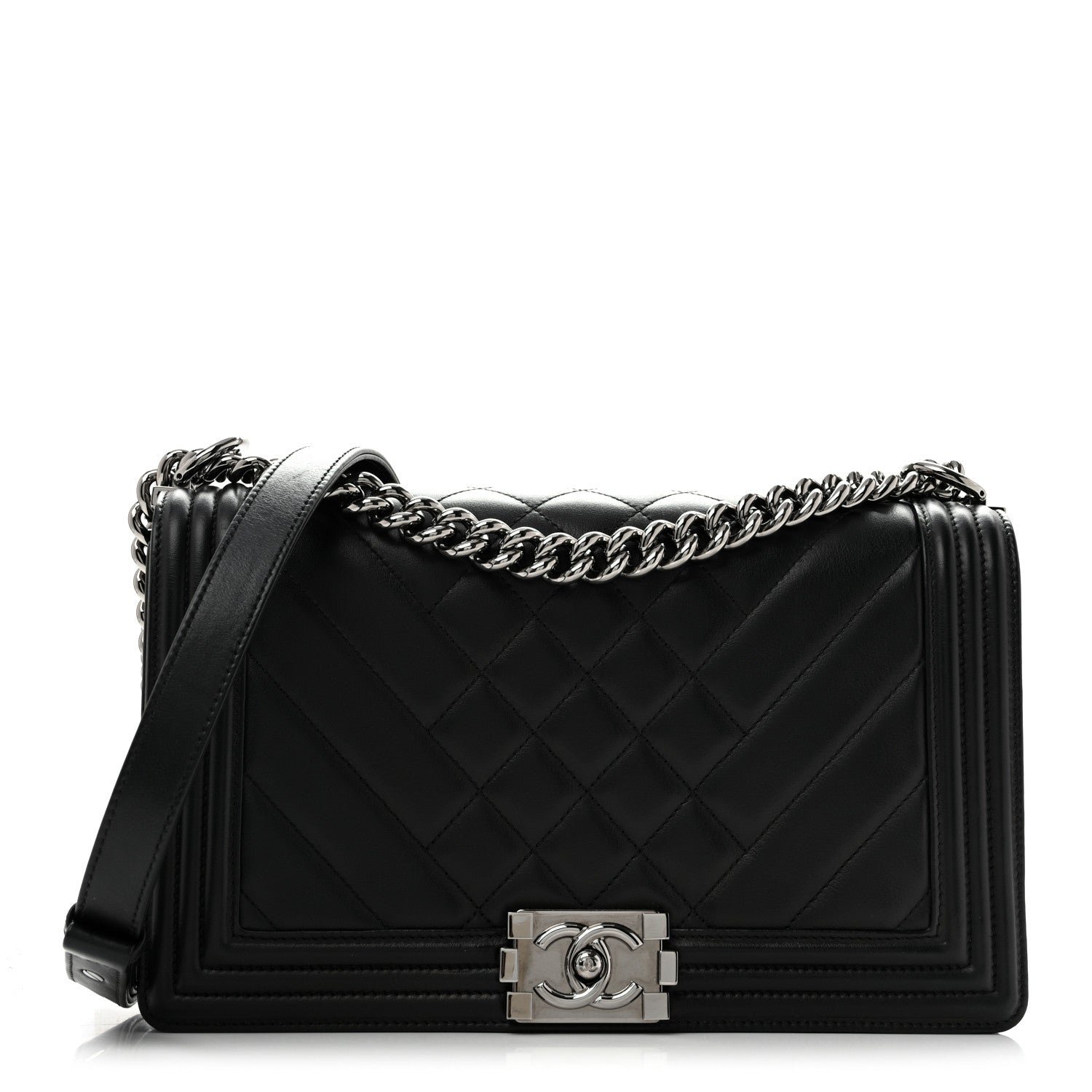 Chanel Calfskin Chevron Quilted  New Medium Boy Flap Black
