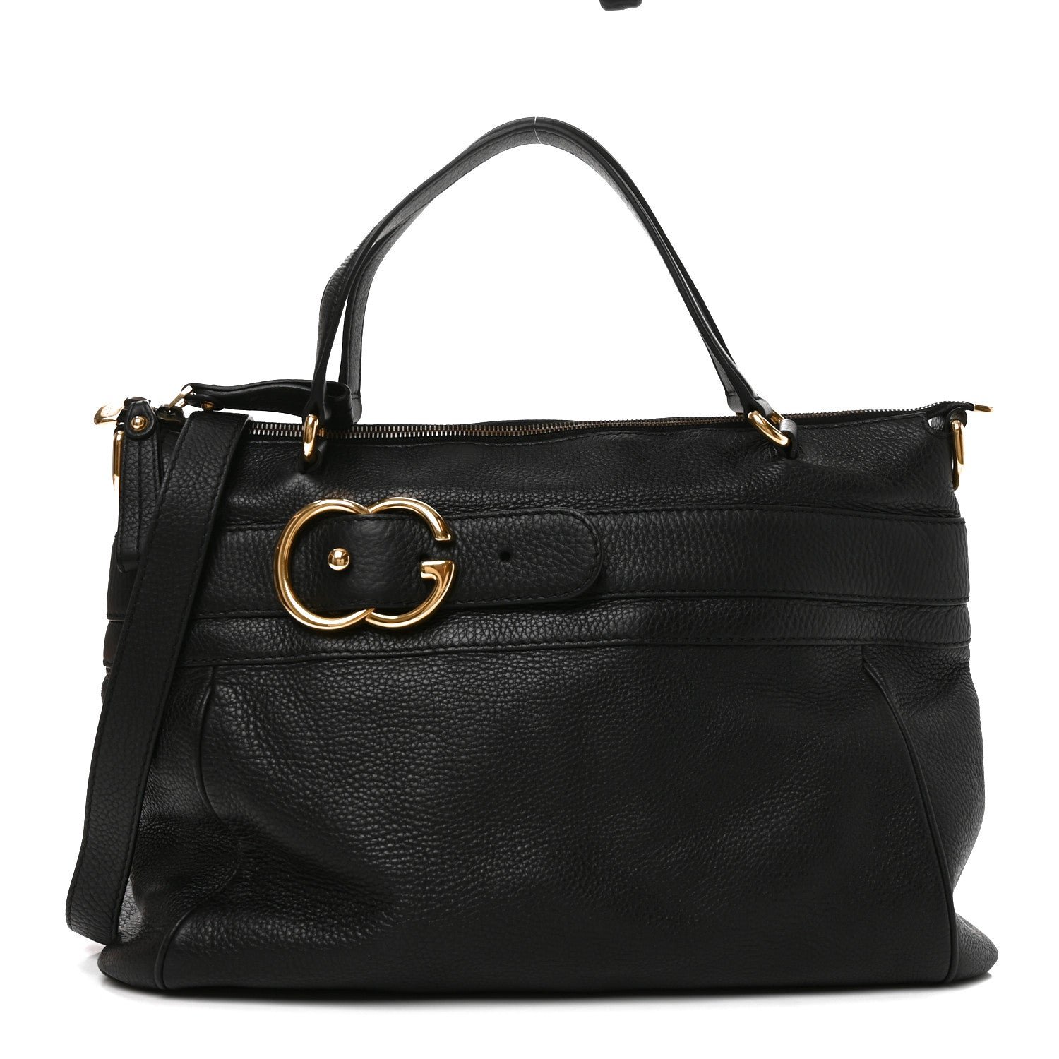 Gucci Pebbled Calfskin Ride Medium Top Handle Bag Black