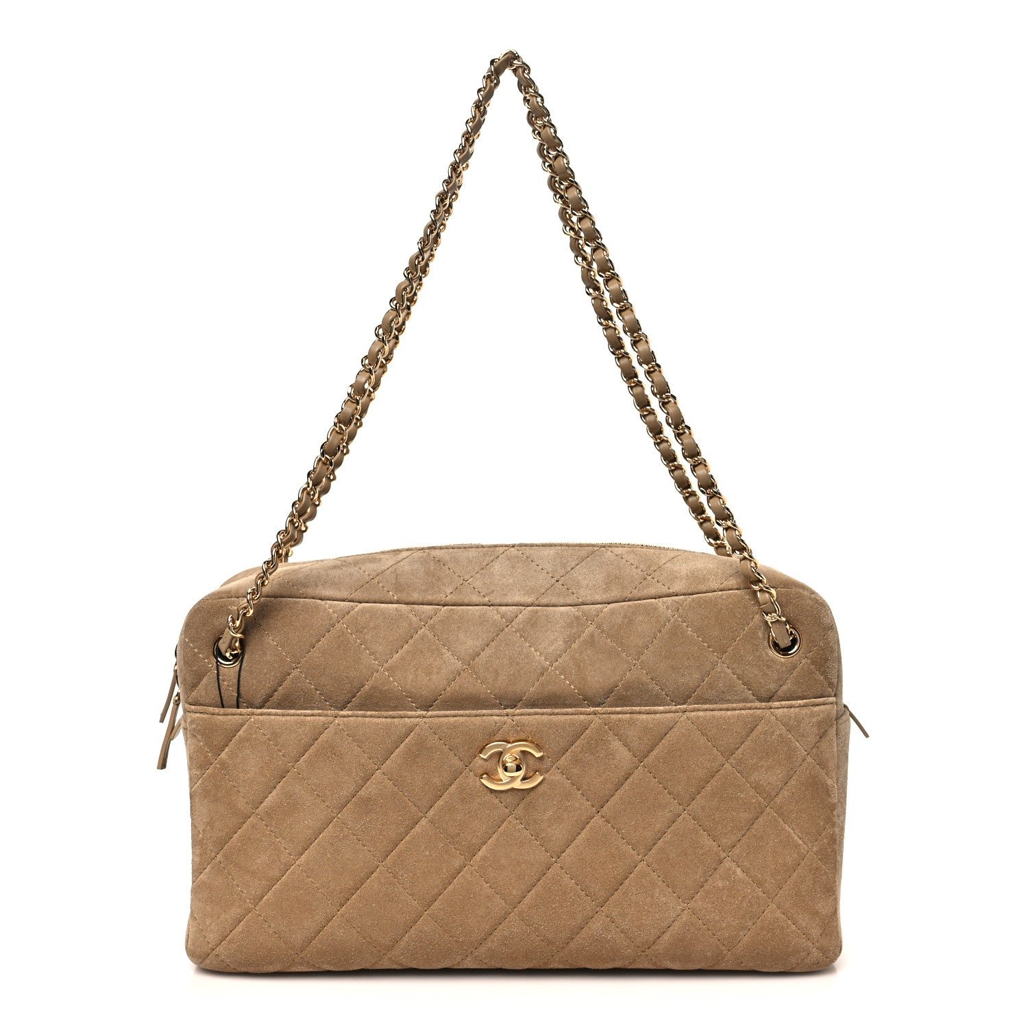 Chanel Suede Calfskin Quilted Camerissimo Camera Case Dark Beige