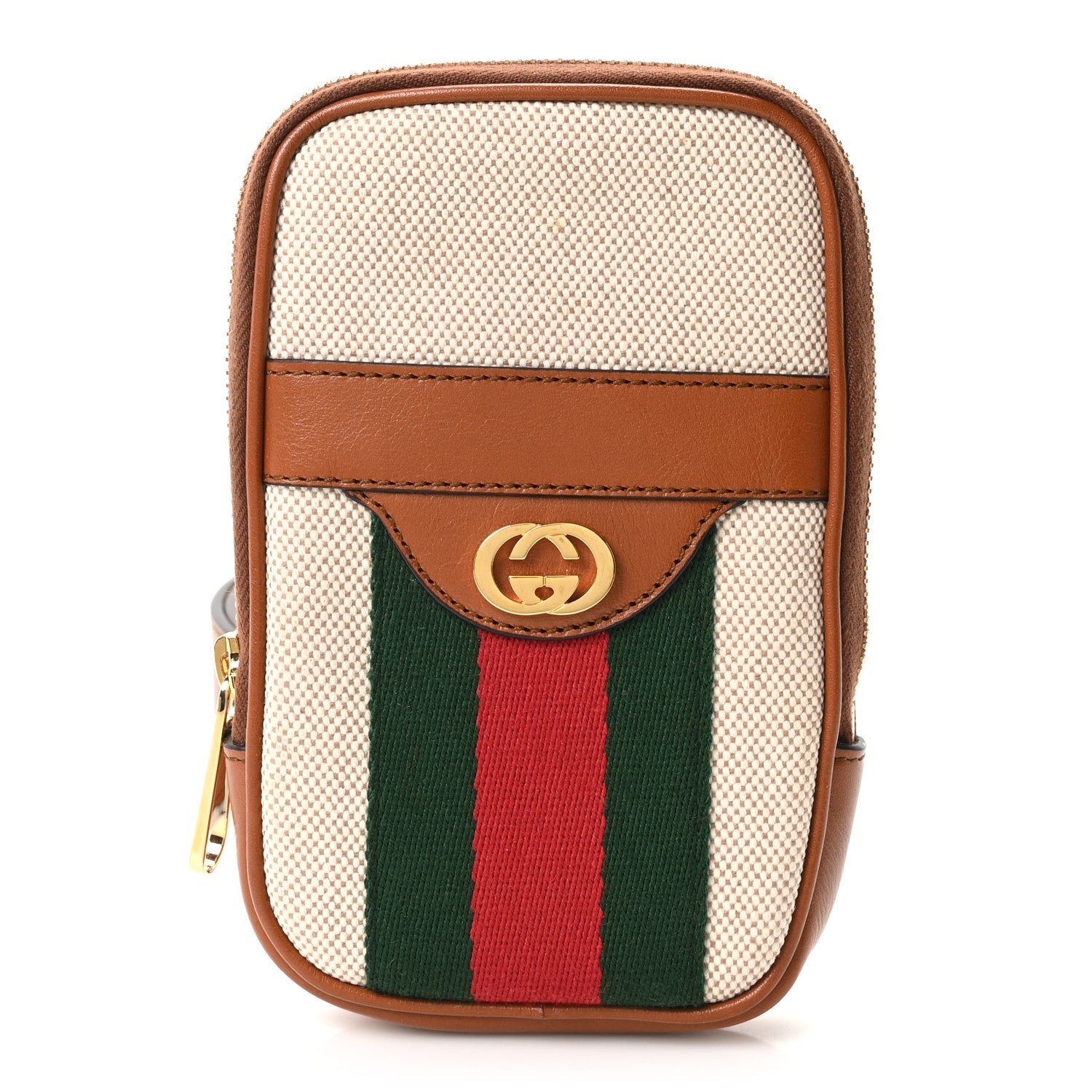 Gucci Vintage Canvas Calfskin Web Belted iPhone Case 90 36 Sand Cuir