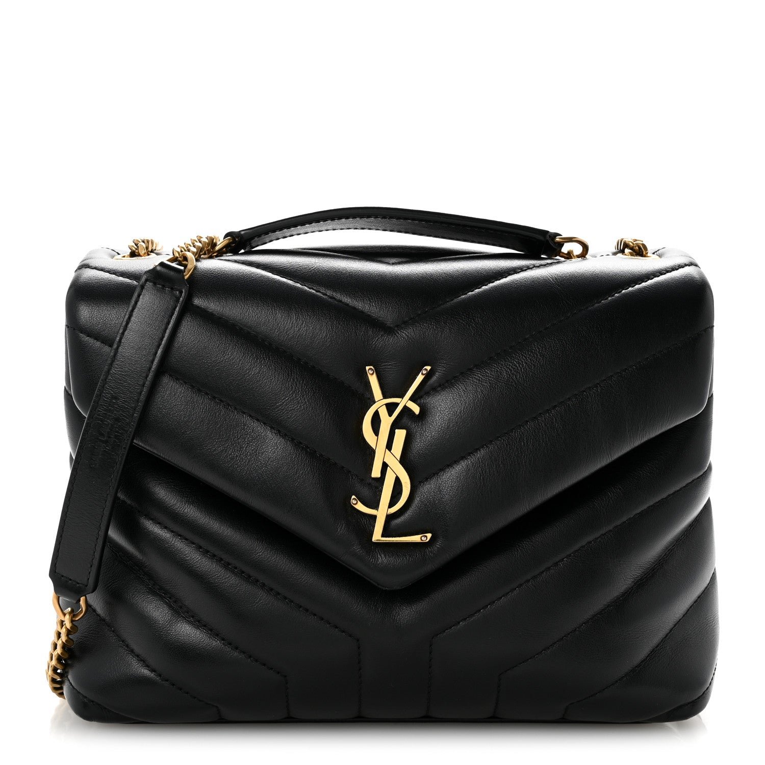 Saint Laurent Calfskin Y Quilted Monogram Small Loulou Chain Satchel Black