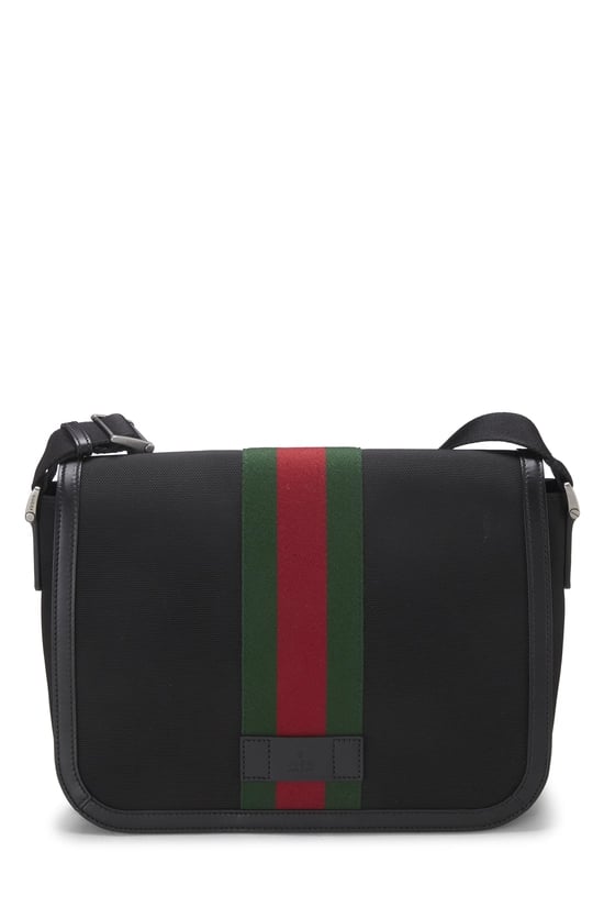 Black Techno Canvas Web Flap Messenger Large