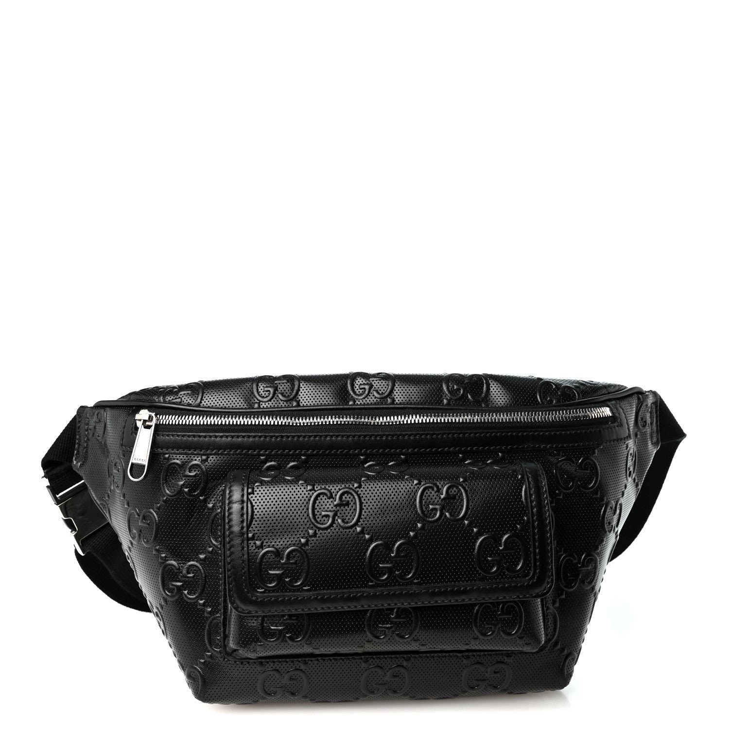 Gucci Calfskin GG Tennis Embossed Pocket Belt Bag Black