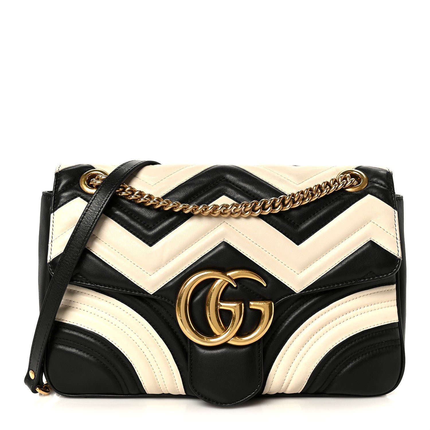 Gucci Calfskin Matelasse Medium GG Marmont Shoulder Bag Black White