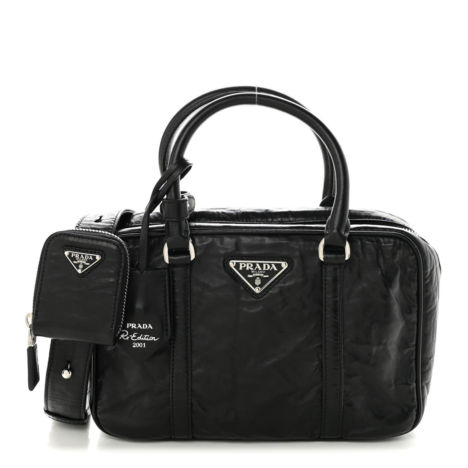 Prada Nappa Antique Medium Re-Edition 2001 Two Handle Bag Black