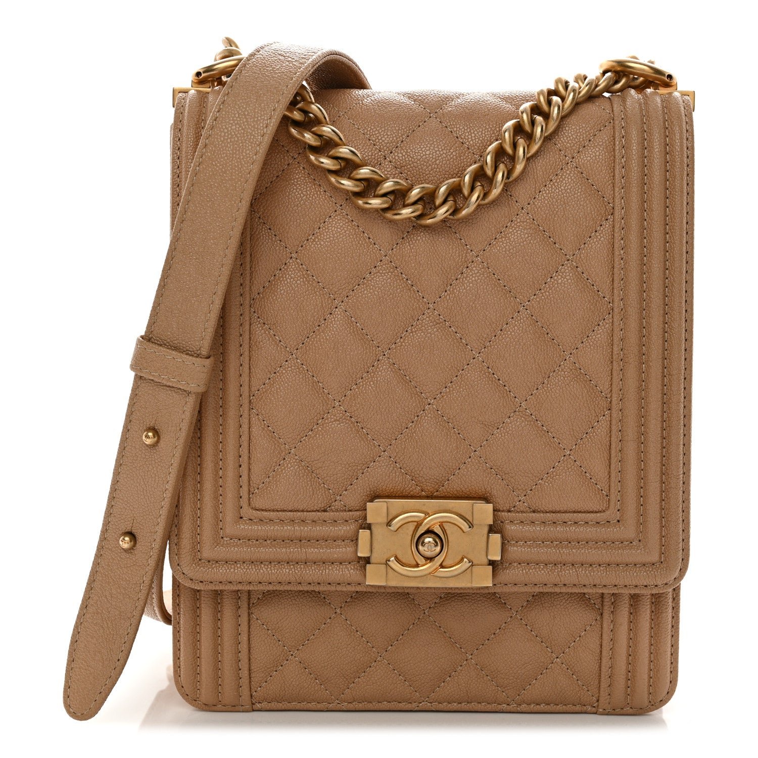 Chanel Caviar Quilted North South Boy Flap Beige