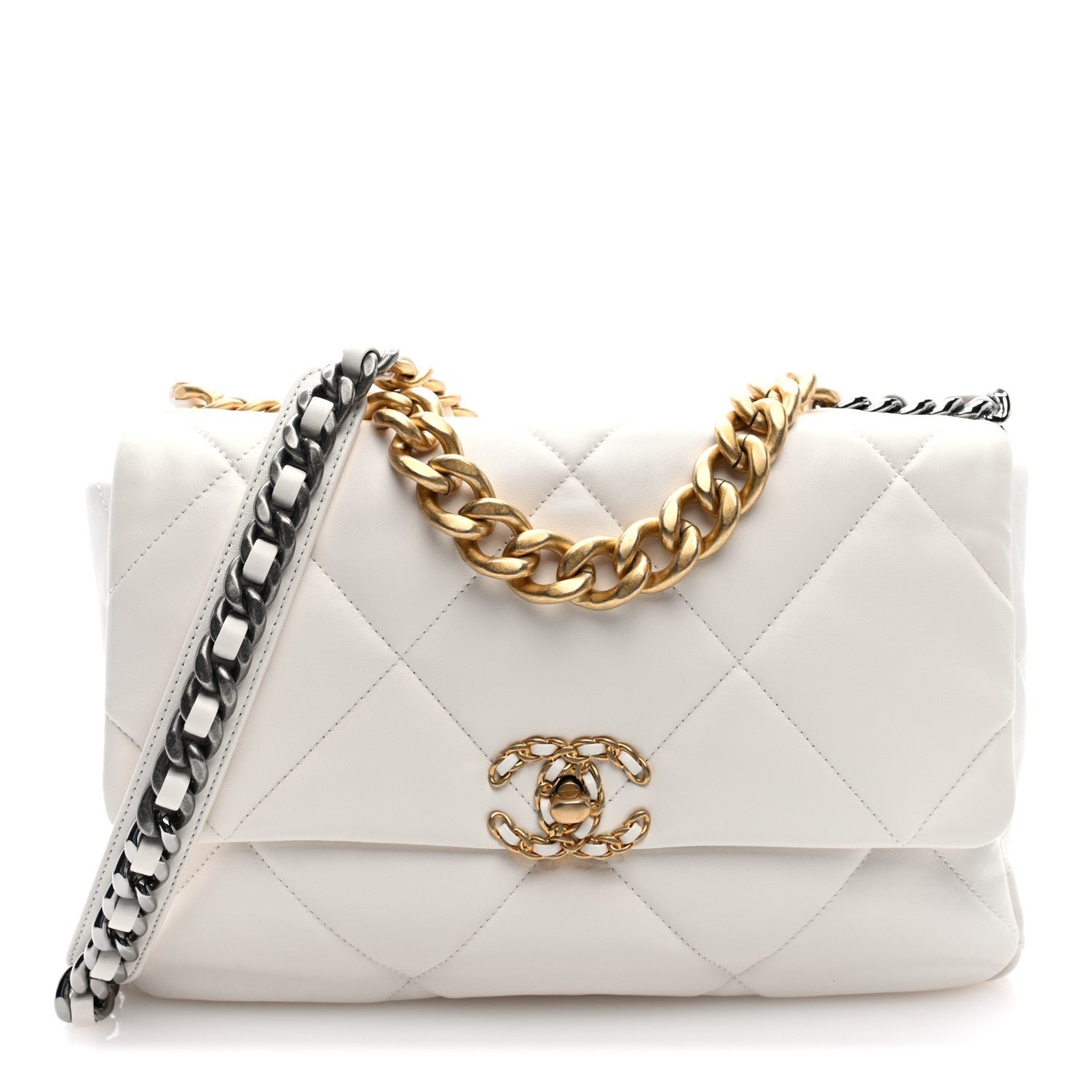 Chanel Lambskin Quilted Large Chanel 19 Flap White