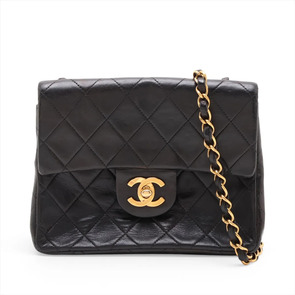 Chanel Minimatrasse 17 Lambskin Single Flap Single Chain Bag Black Gold Metal Fi
