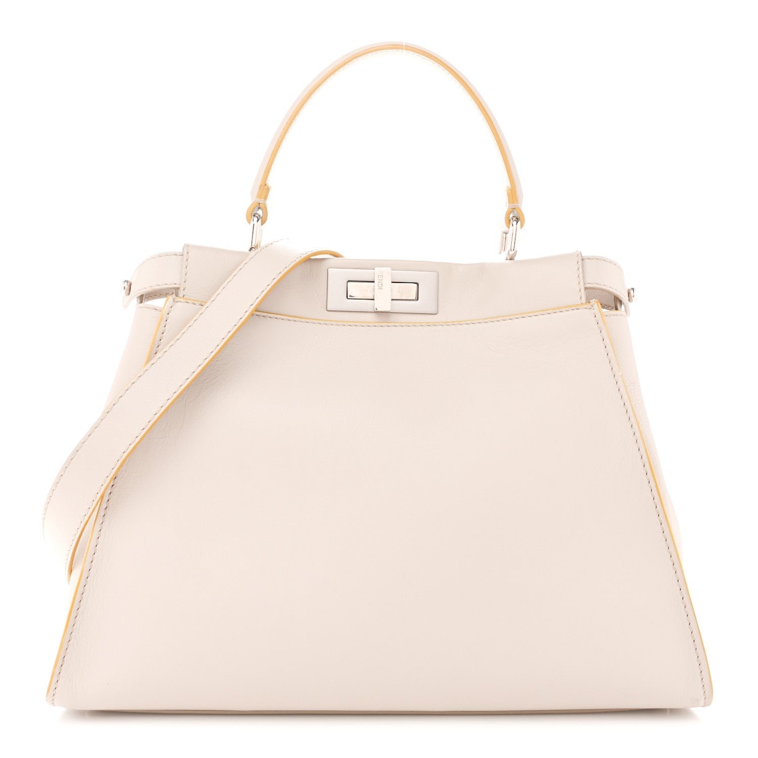 Fendi Vitello Seta Burro Medium Peekaboo Iconic Satchel Grigio Polvere Mattone
