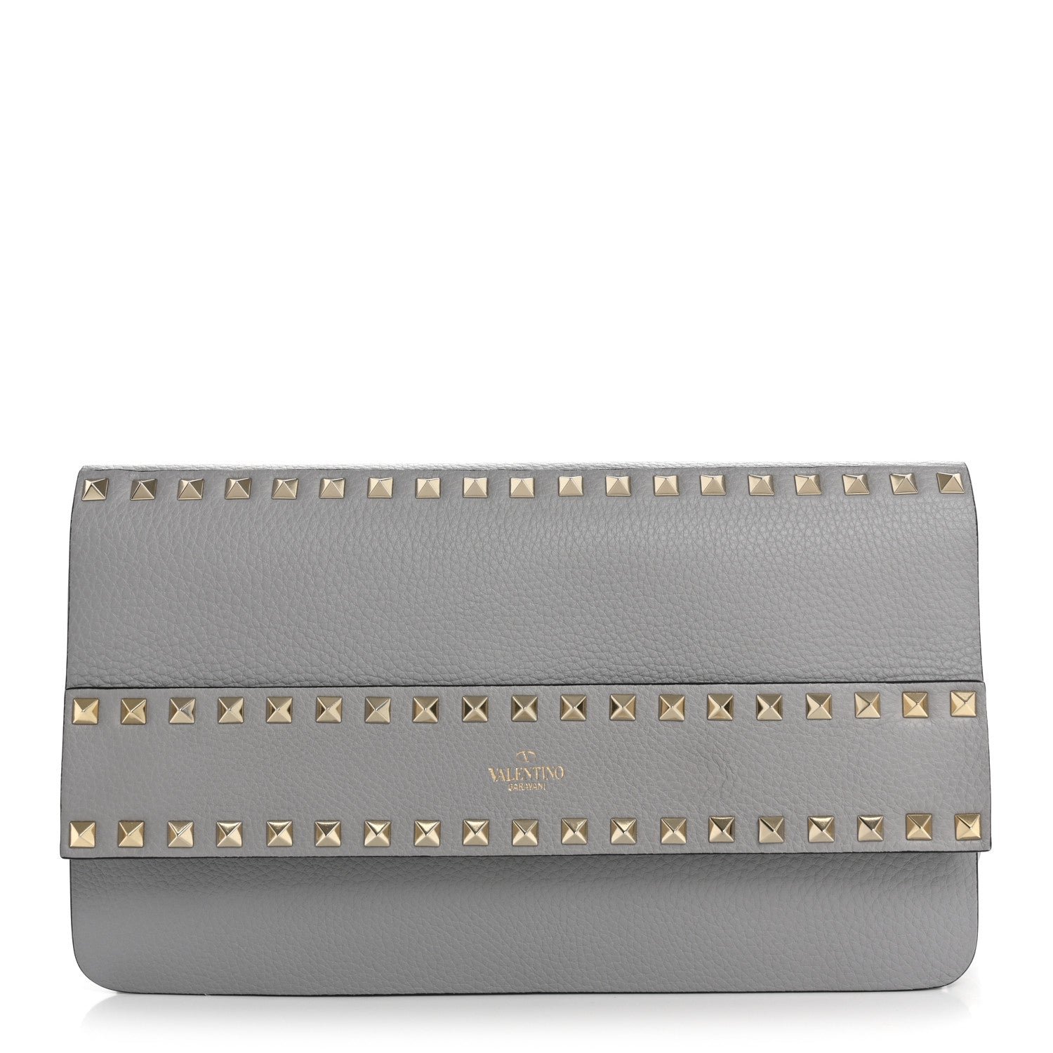 Valentino Garavani Pebble Calfskin Rockstud Side Slip Wristlet Clutch Pastel Grey
