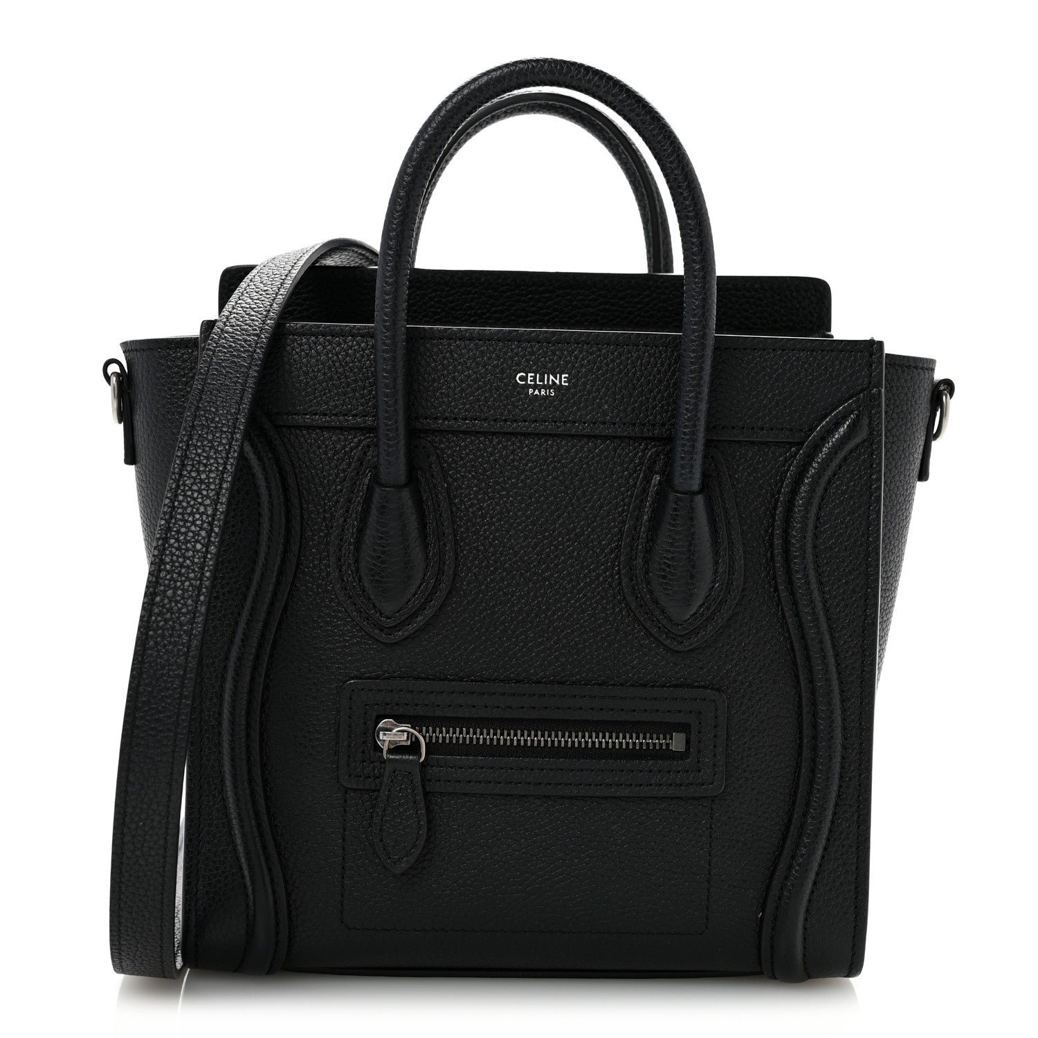 Celine Drummed Calfskin Nano Luggage Black