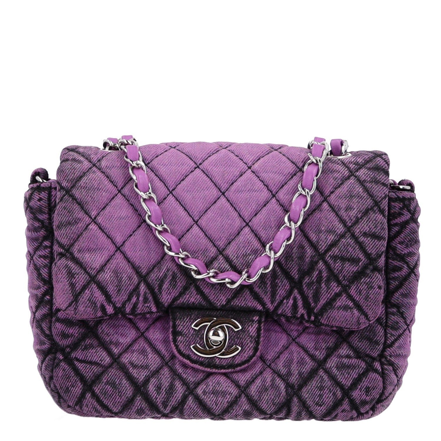 Chanel Washed Denim Quilted Small Denimpression Flap Violet Purple Black