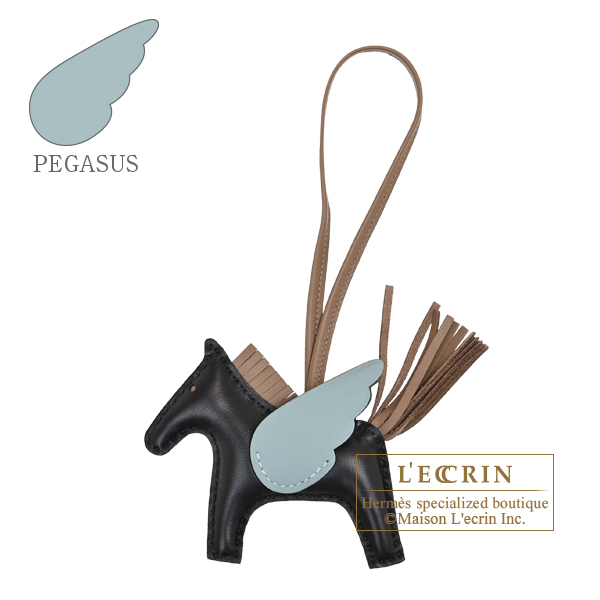 Hermes Rodeo charm Pegasus PM Black/Etoupe grey/Ciel Agneau/Swift leather