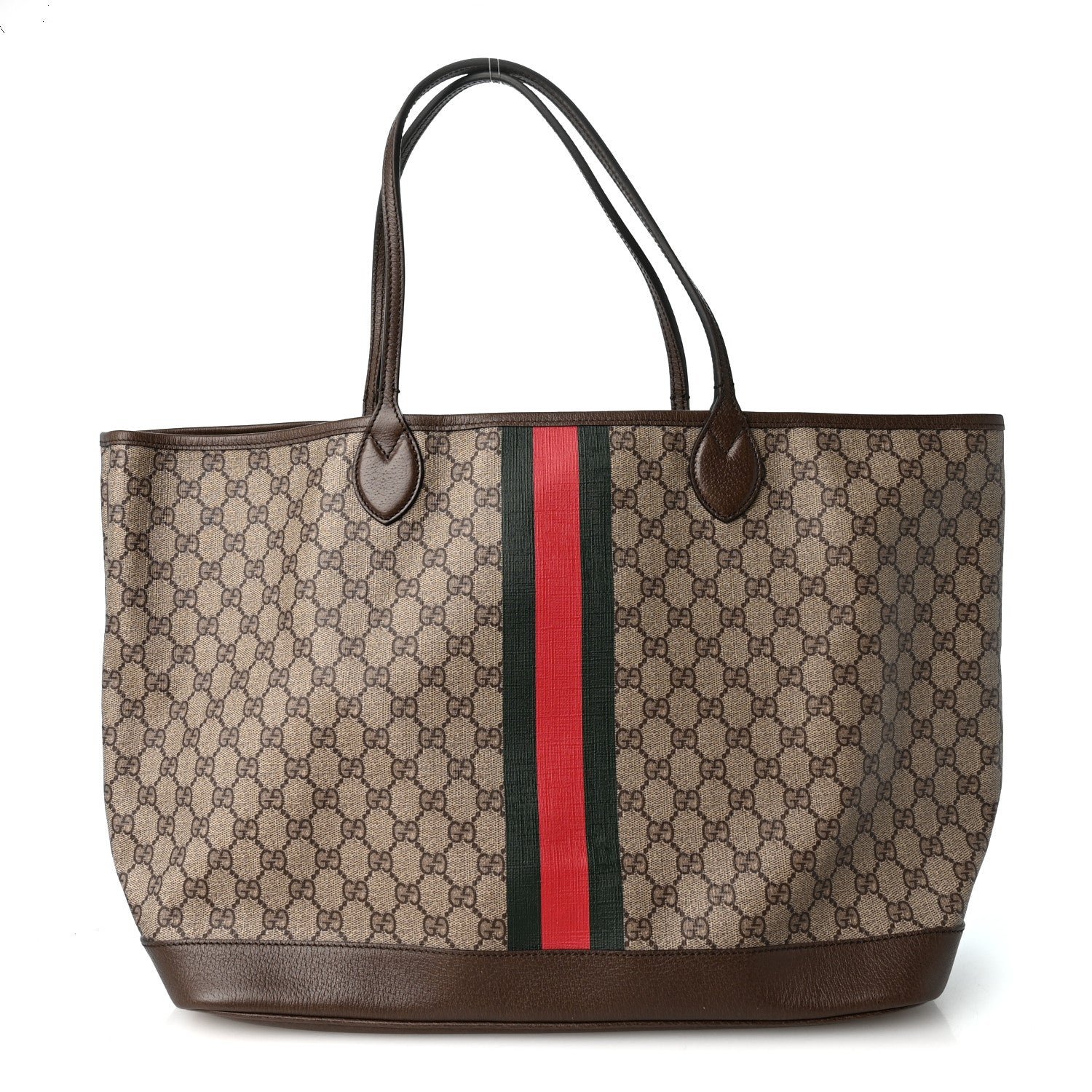 Gucci GG Supreme Monogram Textured Dollar Calfskin Web Large Ophidia Tote Beige Ebony New Acero