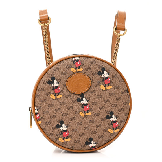 Gucci X DISNEY Mini Vintage GG Supreme Monogram Mickey Mouse Round Backpack Beige Vintage Sun Oil
