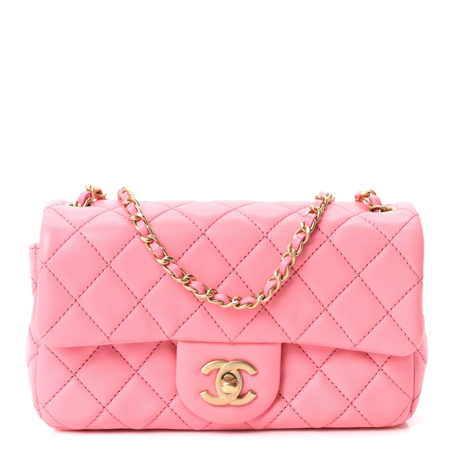 Chanel Lambskin Quilted Mini Rectangular Pearl Crush Flap Pink