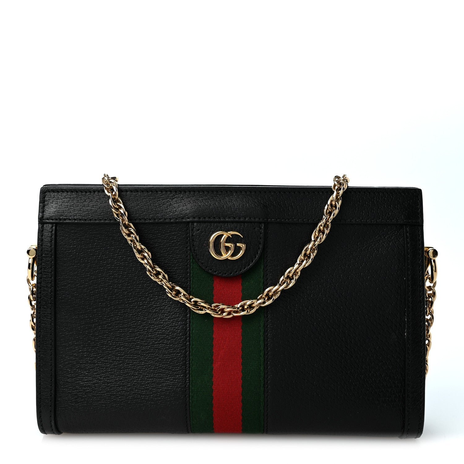 Gucci Calfskin GG Web Small Ophidia Chain Shoulder Bag Black