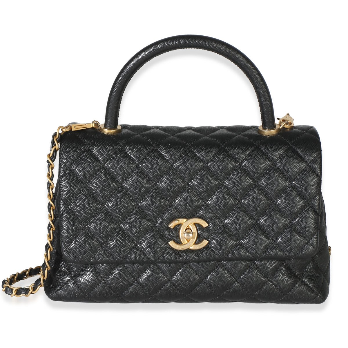 Black Quilted Caviar Medium Coco Top Handle Bag