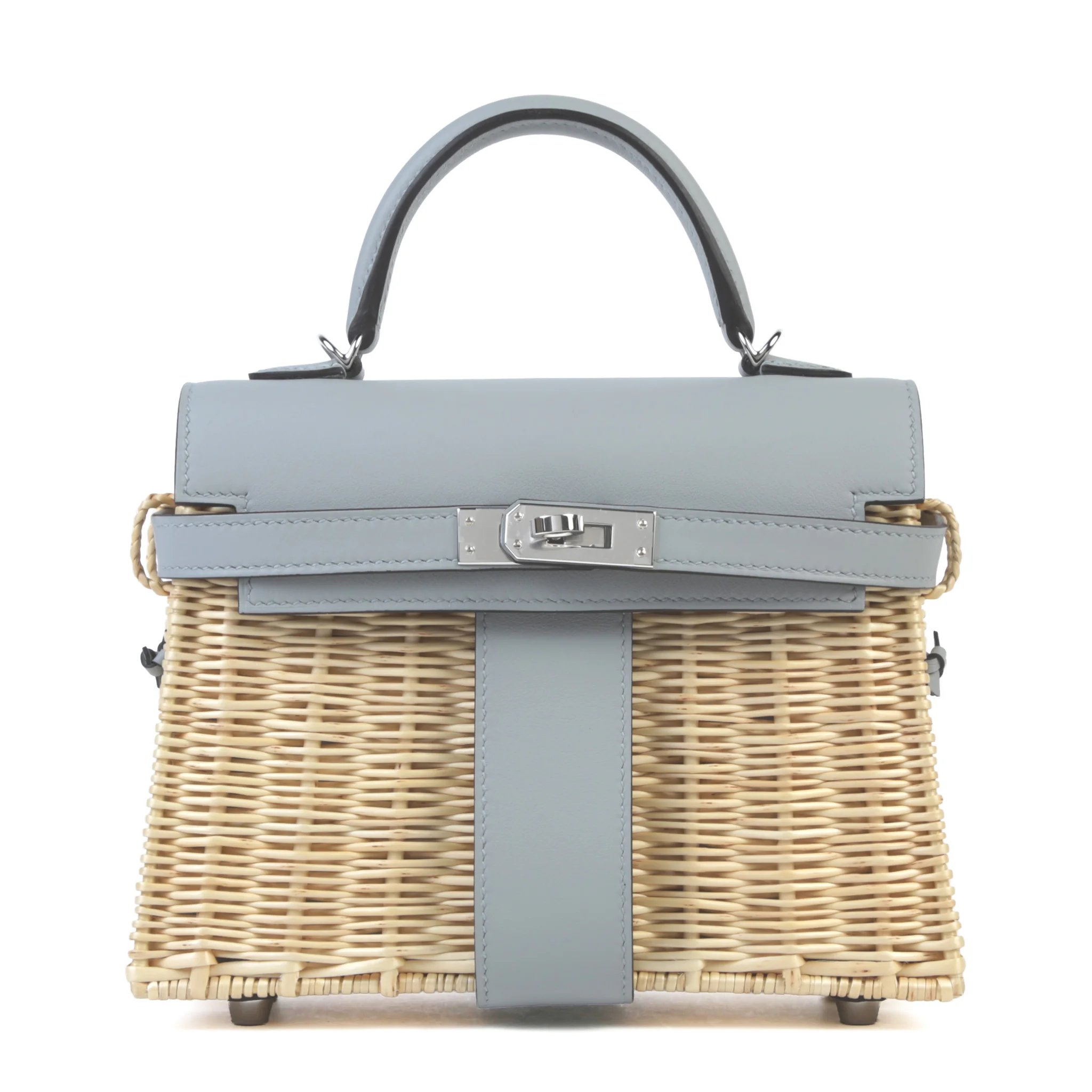 Brand New ( Rank N ) HERMÈS Limited Edition Kelly Picnic Mini Bleu Glacier (8U) Osier Wicker Swift Palladium hardware K (2025)