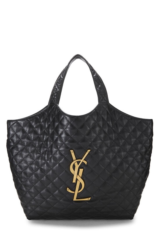 Saint Laurent Black Lambskin Icare Shopping Tote Maxi