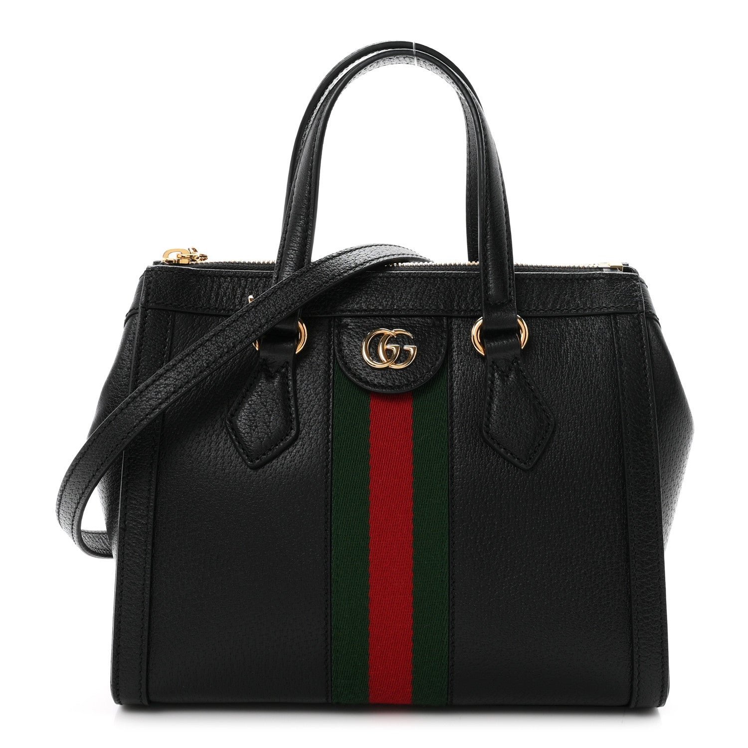 Gucci Textured Calfskin Web Small Ophidia Tote Bag Black