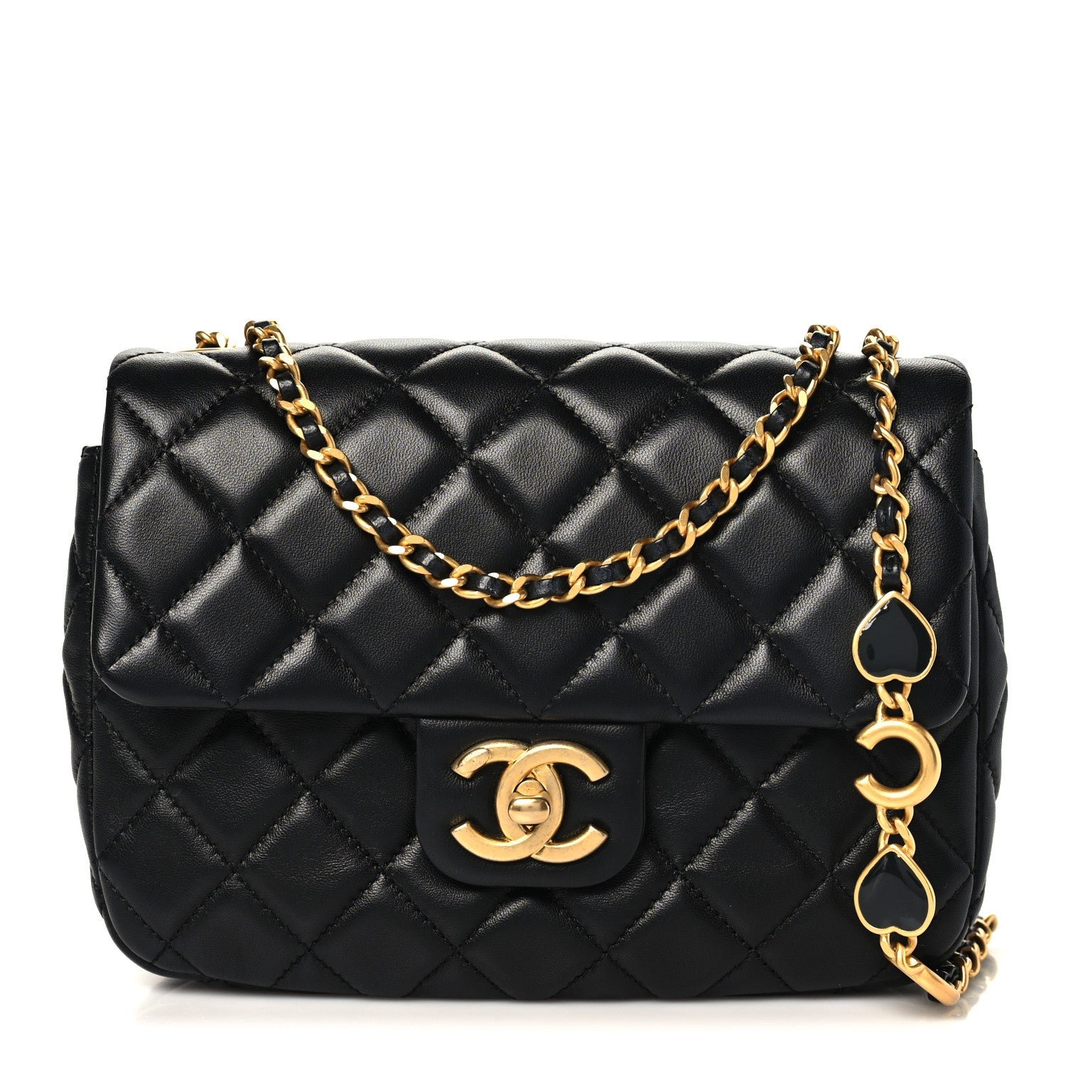 Chanel Lambskin Enamel Quilted Small Coco Hearts Square Flap Black
