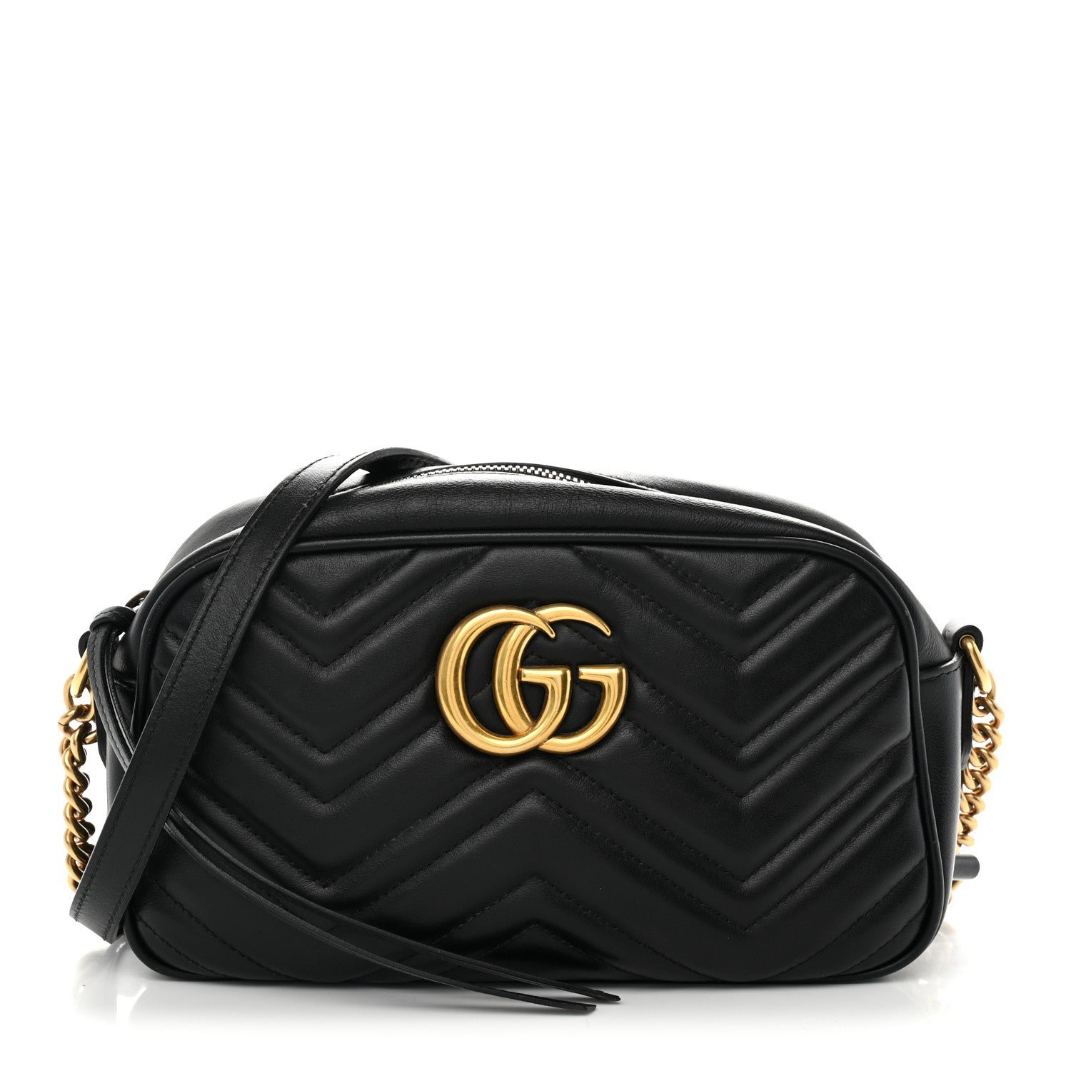Gucci Calfskin Matelasse Small GG Marmont Chain Shoulder Bag Black